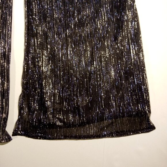 JM Studio Pants LGE  Navy Silver Metallic  Wide Leg  Sheer over solid lining NWT - Picture 4 of 10